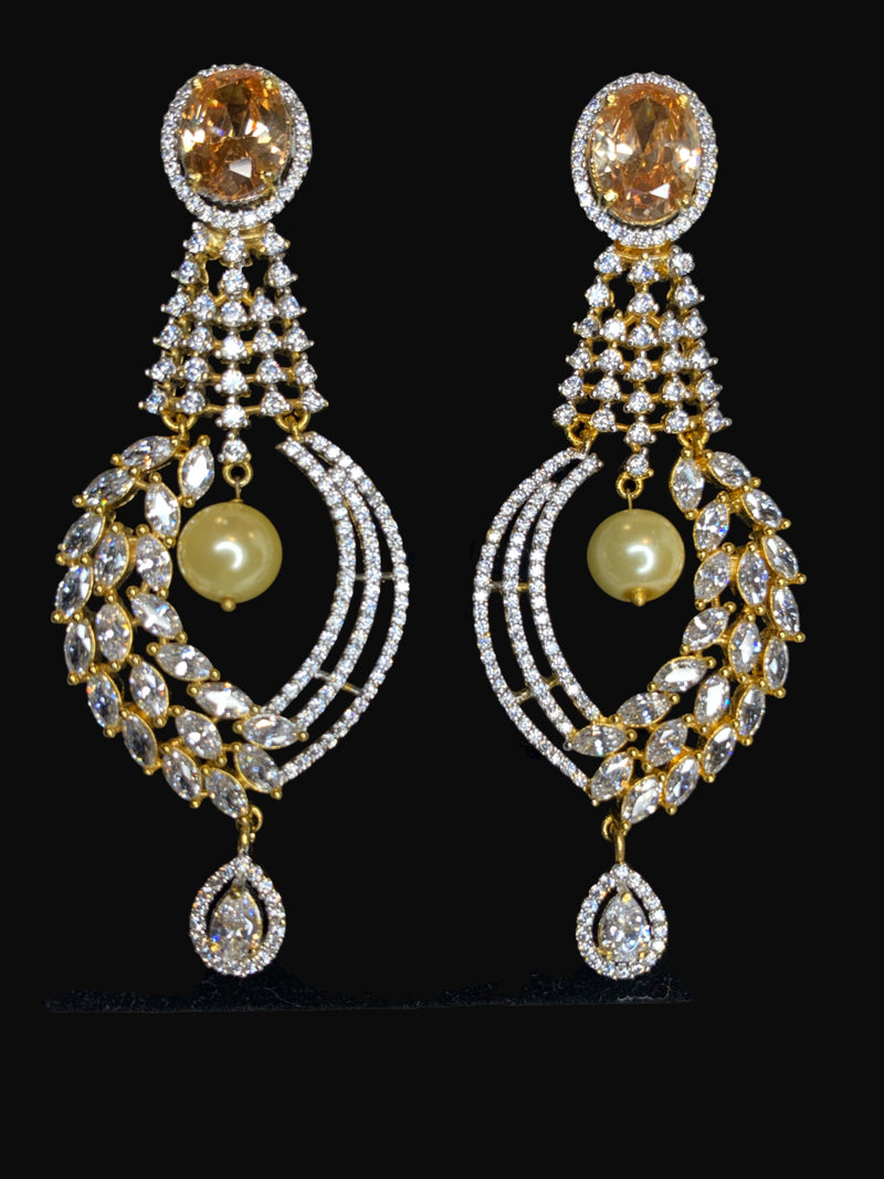 1/3CTW Diamond Bezel Set Long Chain Dangle Gold Stud Earrings
